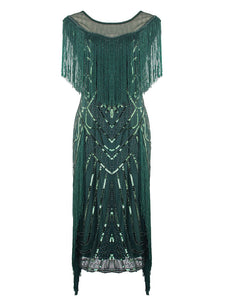 Green Gatsby Glitter Fringe 1920s Flapper Dress