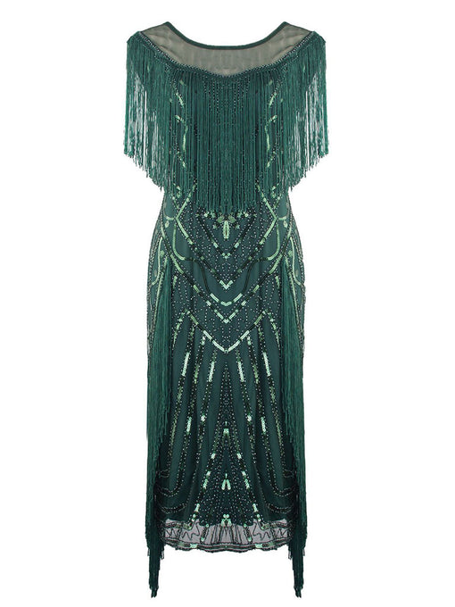 Green Gatsby Glitter Fringe 1920s Flapper Dress