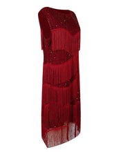 Load image into Gallery viewer, Wine Red Sexy Gatsby Glitter Fringe 1920s Flapper Dress