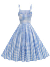 Load image into Gallery viewer, Blue And White Plaid Strap Classis Style 1950S Vintage Dress Set