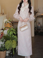 Load image into Gallery viewer, 2PS Pink Turn Down Collar Long Sleeve Wool Coat With Skirt Suit