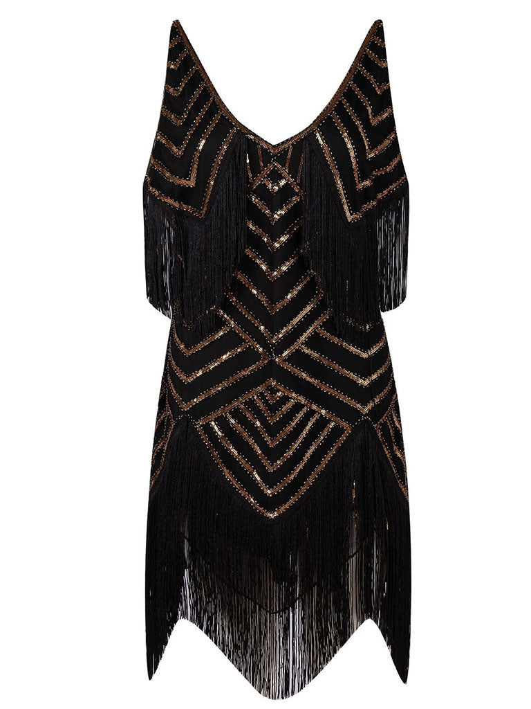 Wine Red Gatsby Glitter Fringe 1920s Flapper Dress, Gold / XL Wine Red Gatsby Glitter Fringe 1920s Flapper Dress, Gold / XL