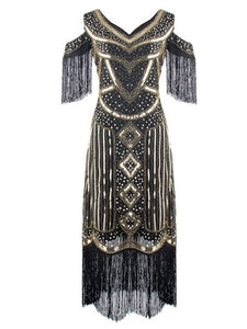 Glod Gatsby Glitter Fringe 1920s Flapper Dress