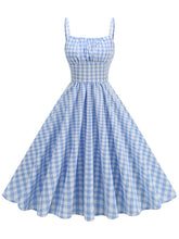Load image into Gallery viewer, Blue And White Plaid Strap Classis Style 1950S Vintage Dress Set