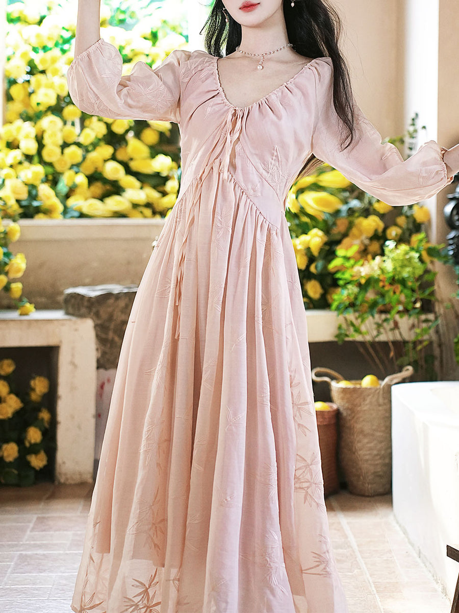 Pink V Neck Embroidered Vintage Fairy Dress – Jolly Vintage