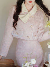 Load image into Gallery viewer, 2PS Pink Turn Down Collar Long Sleeve Wool Coat With Skirt Suit