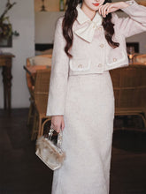 Load image into Gallery viewer, 2PS Pink Turn Down Collar Long Sleeve Wool Coat With Skirt Suit
