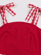 Load image into Gallery viewer, Red And White Plaid Straps Bow Vintage 1950s Swing Dress