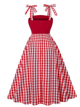 Load image into Gallery viewer, Red And White Plaid Straps Bow Vintage 1950s Swing Dress