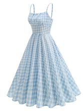Load image into Gallery viewer, Blue And White Plaid Strap Classis Style 1950S Vintage Dress Set