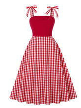 Load image into Gallery viewer, Red And White Plaid Straps Bow Vintage 1950s Swing Dress