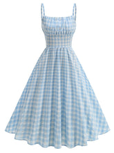Load image into Gallery viewer, Blue And White Plaid Strap Classis Style 1950S Vintage Dress Set