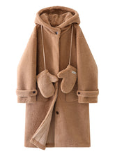 Load image into Gallery viewer, Hooded Teddy Long Coat With Gloves