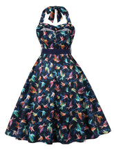 Load image into Gallery viewer, Sweet Navy Birds Printed Cotton 50s Flapper Dress