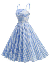 Load image into Gallery viewer, Blue And White Plaid Strap Classis Style 1950S Vintage Dress Set