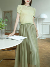Load image into Gallery viewer, 2PS Green Knitted Sweater And Swing Mesh Fairy Skirt Dress Set