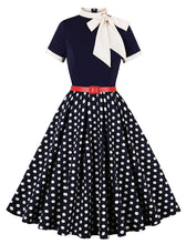 Load image into Gallery viewer, BowKnot Collar Polka Dots Vintage 1950S Dress