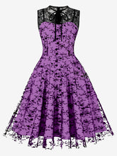 Load image into Gallery viewer, 1950S Lace Semi-Sheer Flocking Printing Vintage Halloween Dress
