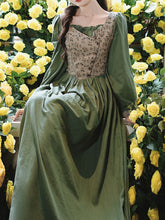 Load image into Gallery viewer, Green Floral Print Long Sleeve Vintage Cottagecore Cotton Dress