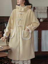 Load image into Gallery viewer, Yellow Hooded Horn Button Coat Women's Winter Coat