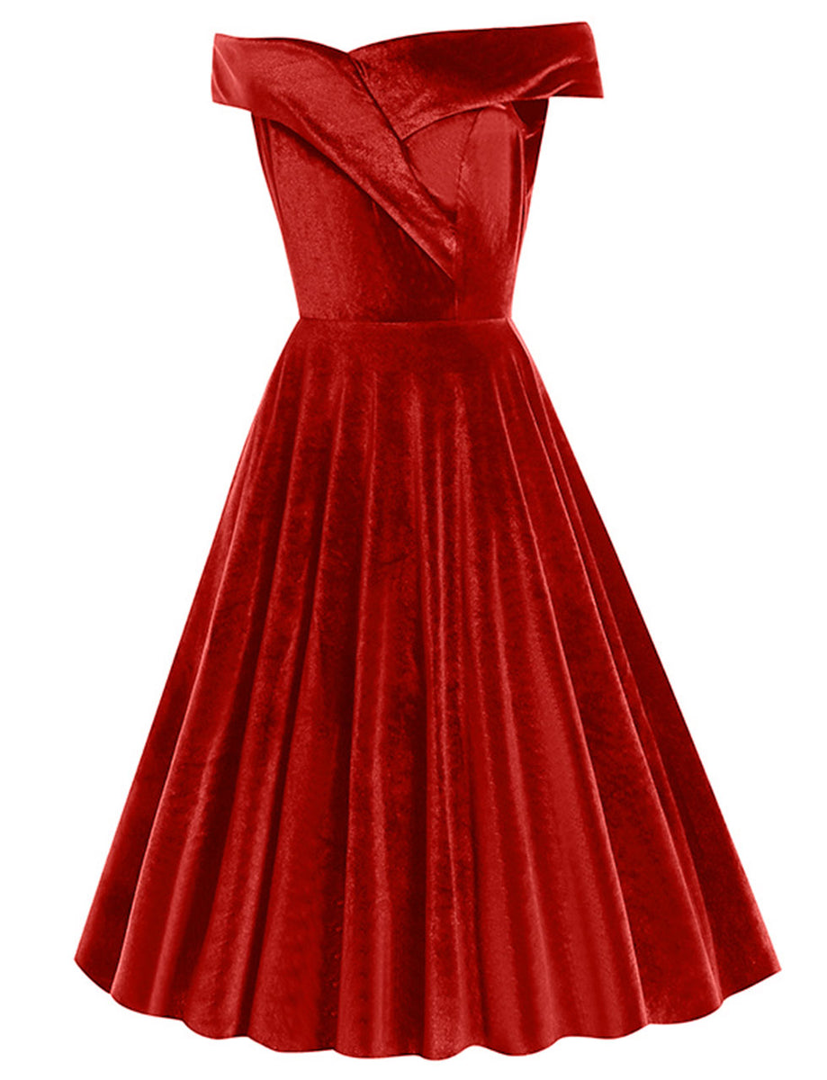 red velvet swing dress Red Dahlia Velvet Frilled Neck Gigot Sleeve Swing Dress