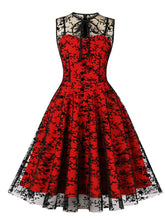 Load image into Gallery viewer, 1950S Lace Semi-Sheer Flocking Printing Vintage Halloween Dress