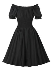 Load image into Gallery viewer, Black Ruffles Off Shoulder 1950S Vintage Swing Dress