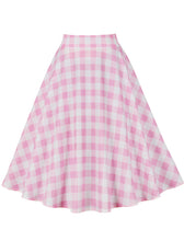 Load image into Gallery viewer, Plus Size 1950S Pink Plaid High Wasit Pleated Barbie Swing Vintage Skirt