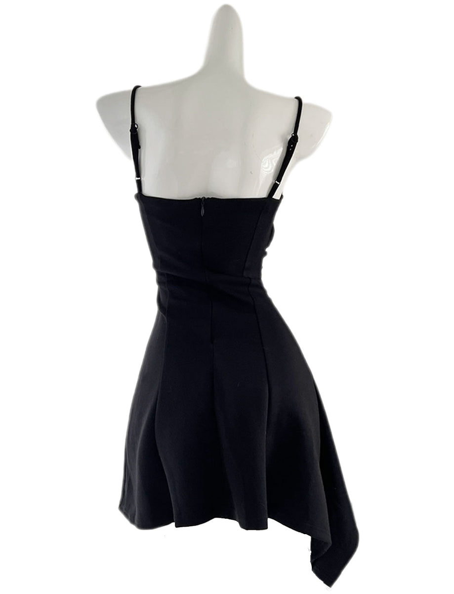 Black Spaghetti Strap Flower Bodycon Dress Sexy Gown Party Dress