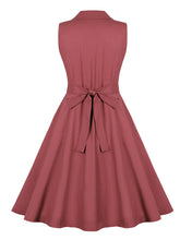 Load image into Gallery viewer, Blue V Neck 1950s Swing Dress With Back Bow