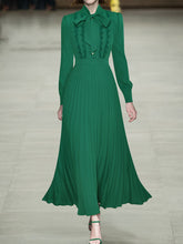 Load image into Gallery viewer, Green Bow Collar Long Sleeve Lace 1950S Vintage Maxi Dress
