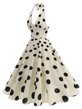 Load image into Gallery viewer, White and Black Polka Dots Halter Backless 1950S Vintage Swing Dress inspired by Cruella