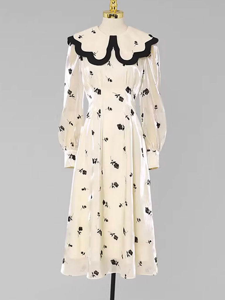 Yellow Floral Print Long Sleeve 1950S Mermaid Vintage Dress Jolly Vintage