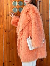 Load image into Gallery viewer, Orange Faux Fur Long Sleeve Lambswool Coat Women Winter Coat