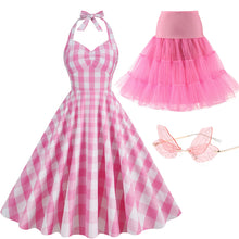 Load image into Gallery viewer, Pink And White Plaid Halter Classis Style 1950S Vintage Dress Set