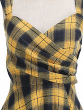 Load image into Gallery viewer, Clueless Inspired Yellow V Neck Plaid Vintage Dress