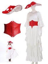 Load image into Gallery viewer, White Renaissance Mushroom Medieval Edwardian Dress With Mushroom Hat