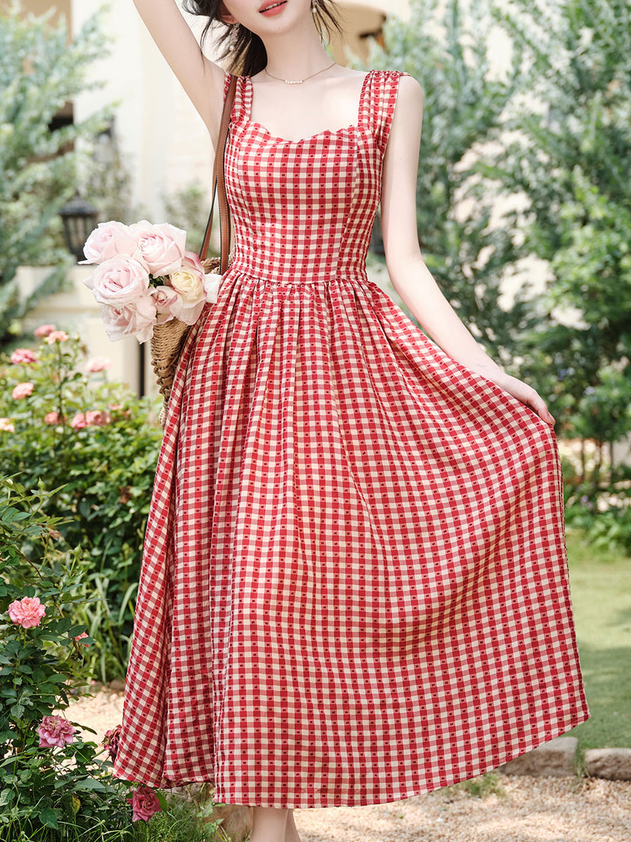 Red Plaid Round Collar Cottagecore Vintage Dress – Jolly Vintage