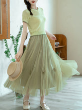 Load image into Gallery viewer, 2PS Green Knitted Sweater And Swing Mesh Fairy Skirt Dress Set
