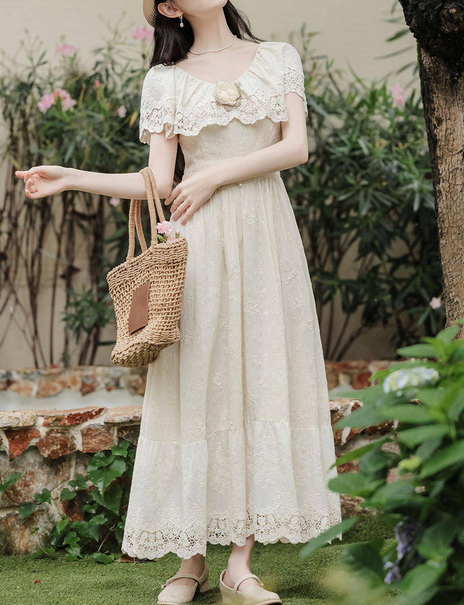 Apricot Lace Rose Edwardian Revival Dress – Jolly Vintage