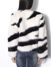 Load image into Gallery viewer, Black and White Zebra Stripes Faux Fur Long Sleeve Coat Women Winter Coat