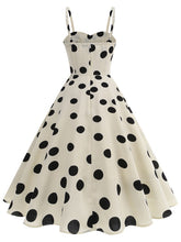 Load image into Gallery viewer, White and Black Polka Dots  Spaghetti Ruffles 1950S Vintage Dress Inspired by Cruella de Vil