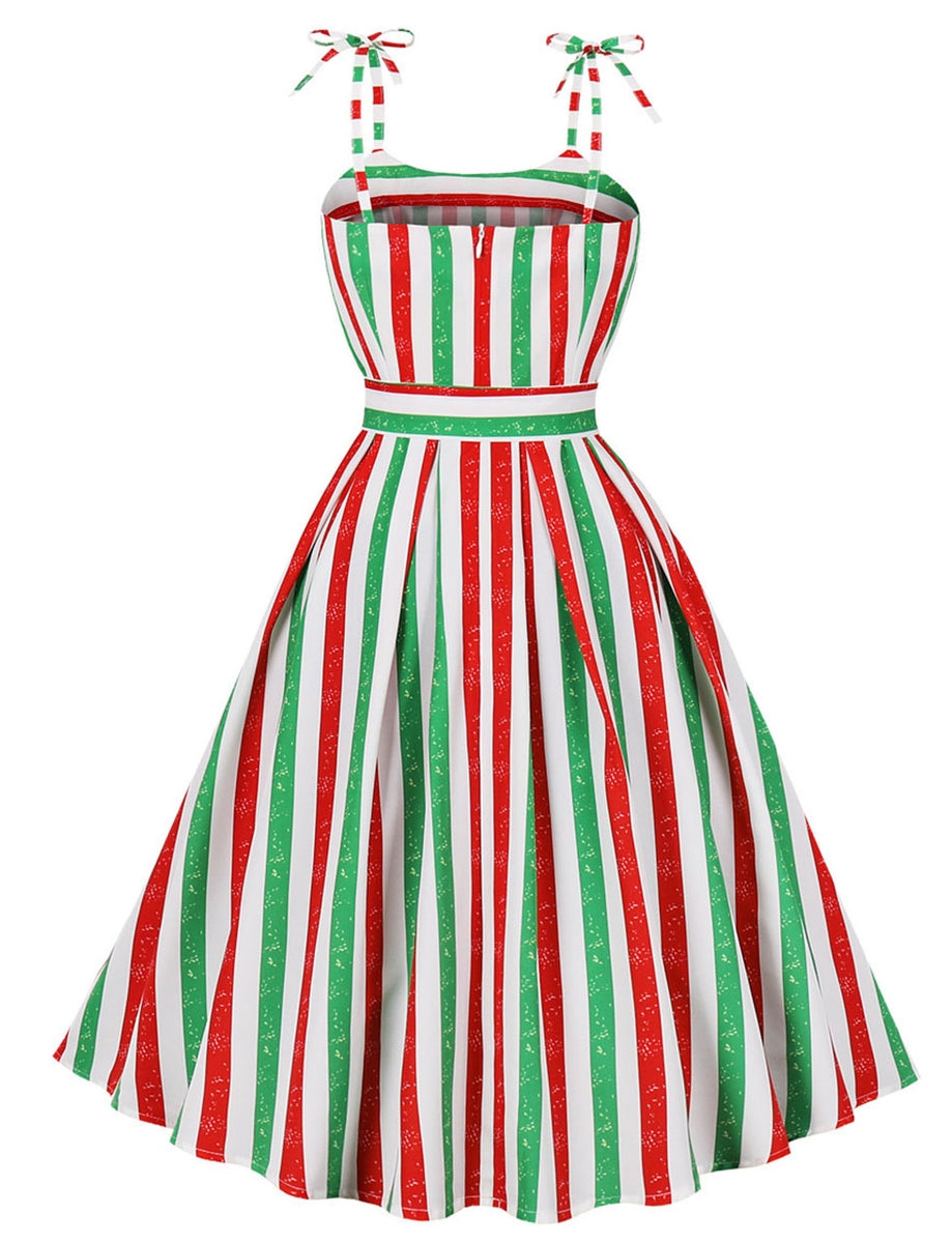 Christmas Green Spaghetti Strap Vintage Swing Dress Jolly Vintage