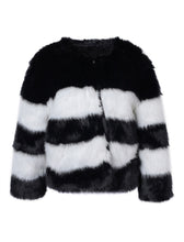 Load image into Gallery viewer, Black and White Stripes Faux Fur Long Sleeve Coat Women Winter Coat