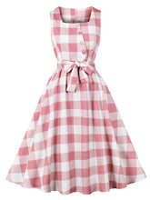 Load image into Gallery viewer, Barbie Pink And White Plaid Square Neck 1950s Swing Dress