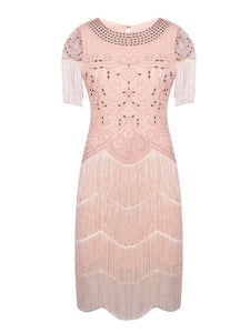 Pink Gatsby Glitter Fringe 1920s Flapper Dress