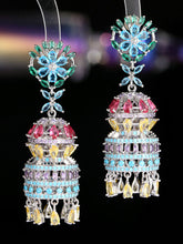Load image into Gallery viewer, Luxury Colored Zircon Inlaid with Three-dimensional Water Drops Campanula Flower Earrings