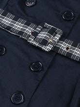 Load image into Gallery viewer, Vintage Double-Breasted Navy Gingham Collar Shirt Dress