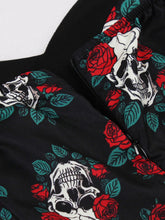 Load image into Gallery viewer, Gothic Black Skull and Rose Print Halter Vintage Halloween Dress