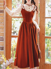 Load image into Gallery viewer, 50s Retro Brown Lace with Sequin Velvet Vintage Halloween Dress